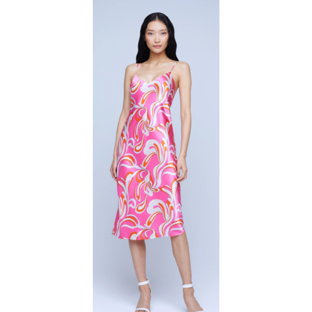 L'Agence Jodie Silk Slip Dress Orange Pink Abstract EUC $525 - 8